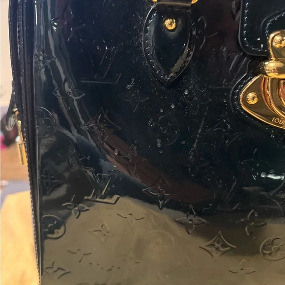 Louis Vuitton Black Patent Leather Satchel with Gold Accents - Picture 4 of 5